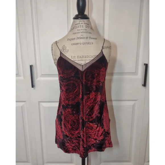 Free People Black&Red Drippy Velvet Print Boho Mini Slip Tank Cami Tunic| Small - Picture 3 of 8